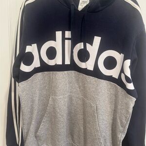 Adidas Men's Blue and Gray Logo Hoodie